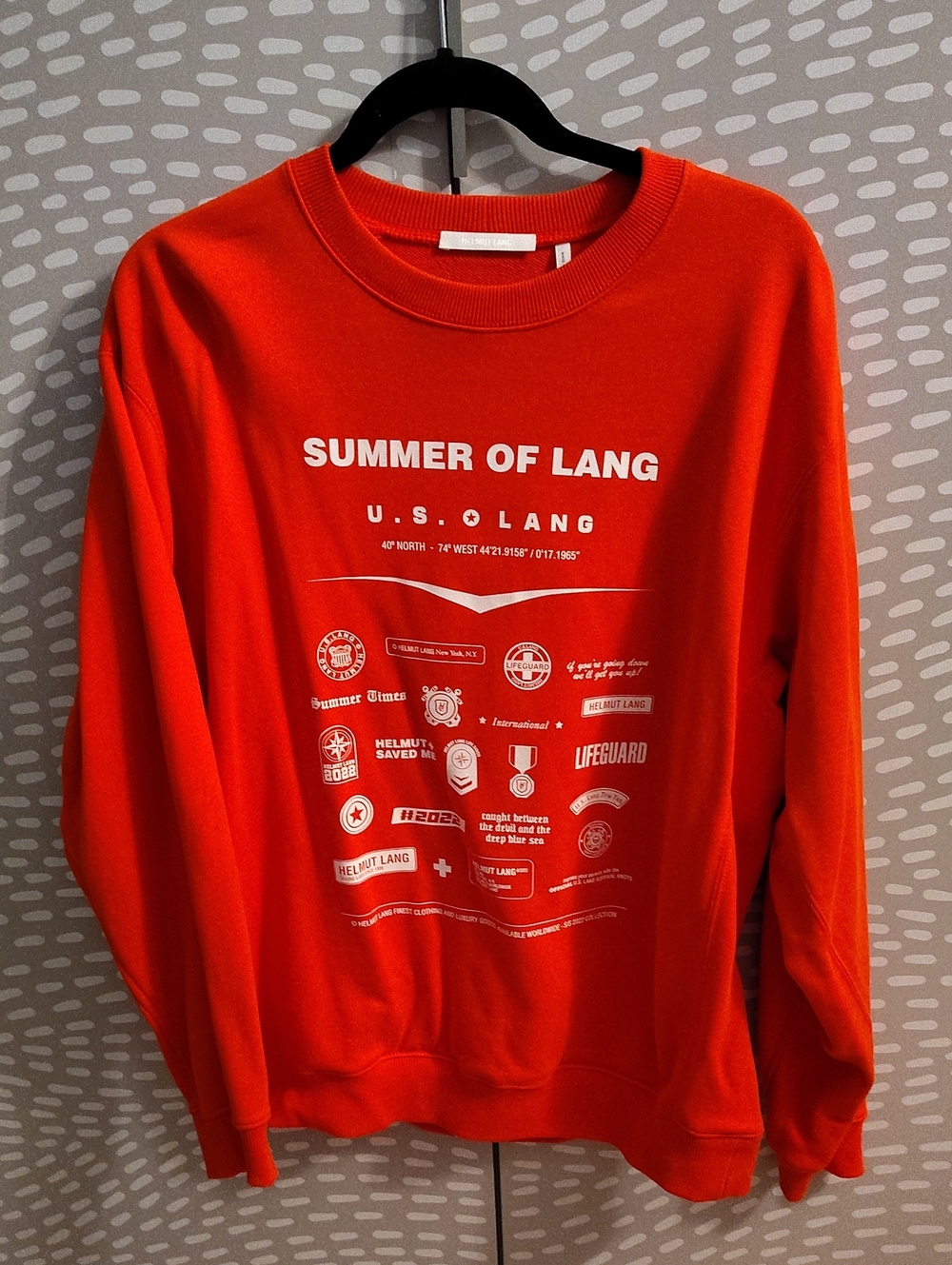 Helmut Lang Red Crewneck Sweatshirt with White Graphic Sz M